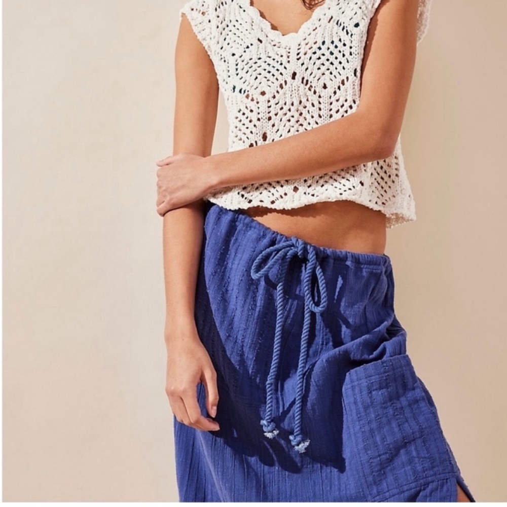 NWOT Free people in the spotlight maxi skirt rinsed cobalt blue medium cotton